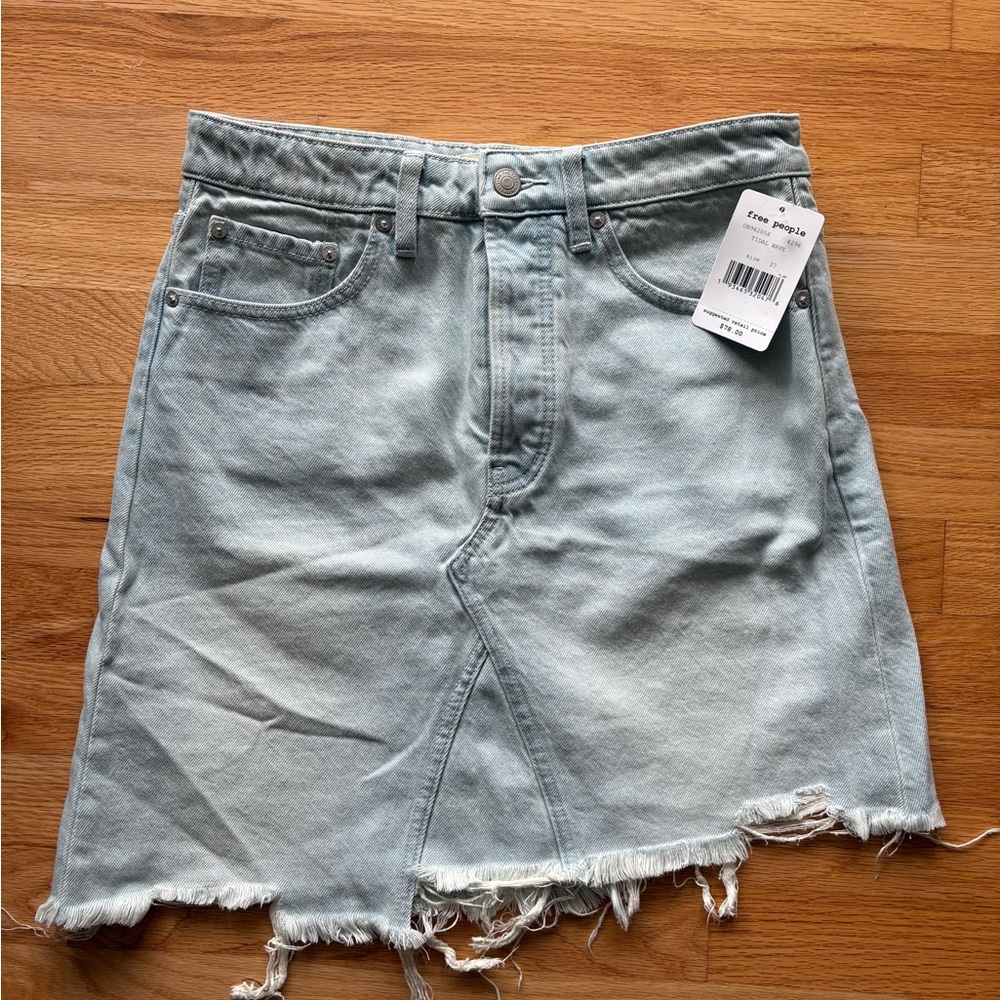 Free People Light Blue Frayed Mini Skirt